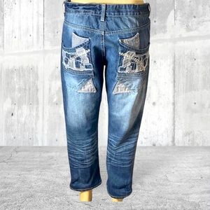 Soul Denim Crop Jeans with embroidery and patch work details